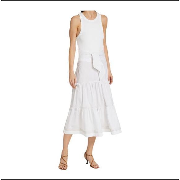 Veronica Beard Austyn white drop waist belted midi dress NWT Large - Picture 2 of 10